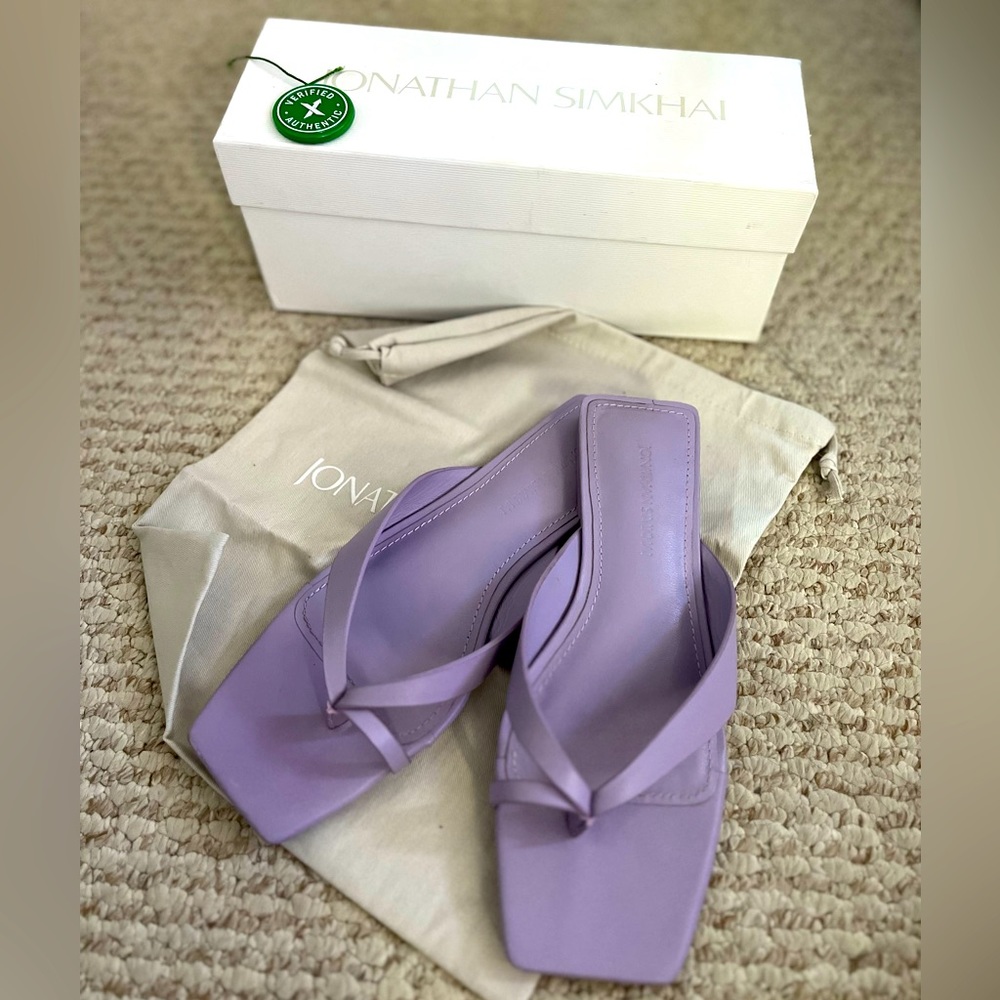 Jonathan Simkhai Shae Square Toed Flat Sandals Lupine Lavender Leather